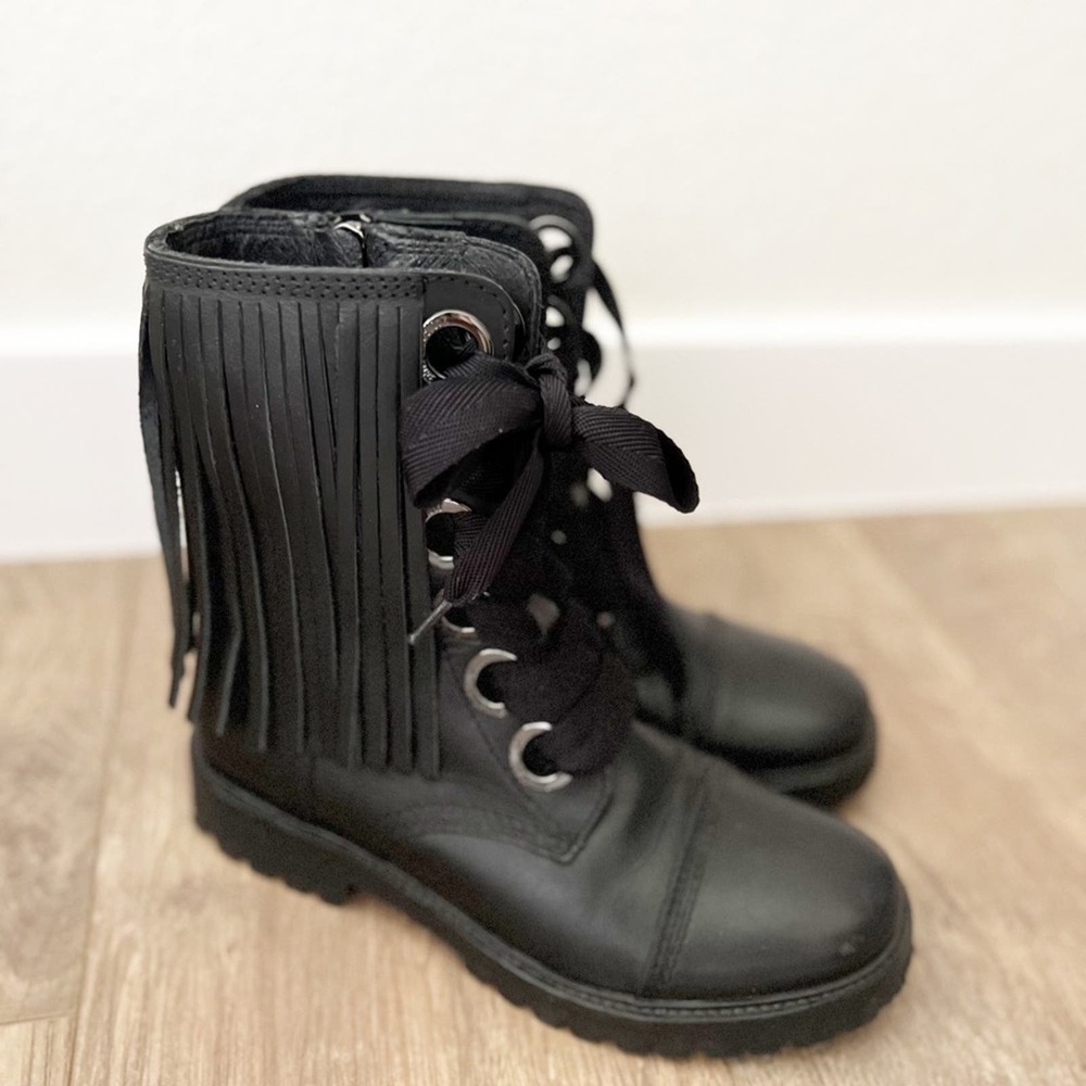 Zadig & Voltaire Black Leather Fringe Tassel Ankle Boots Size 6.5